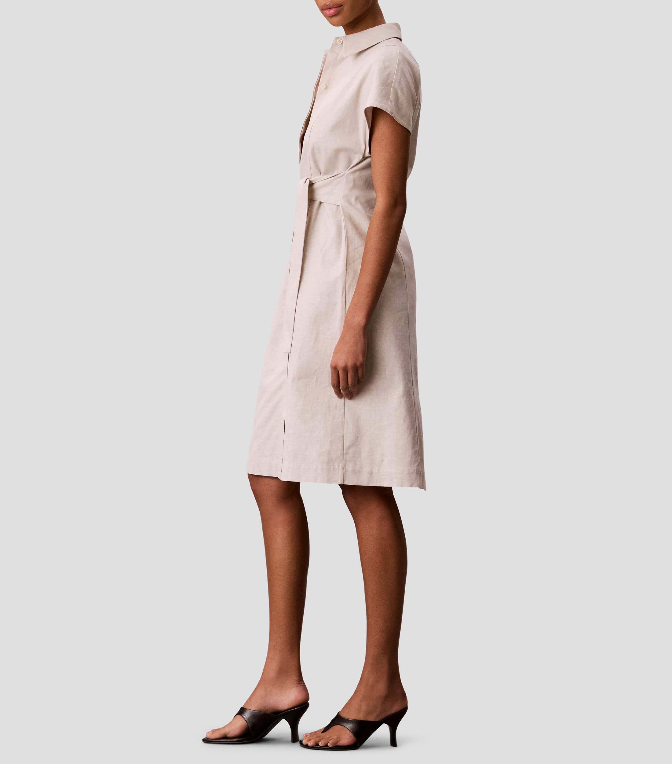 Vestido midi manga corta liso Mujer